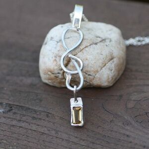 Handcrafted Natural Citrine Pendant Treble Clef Music Design Sterling Silver